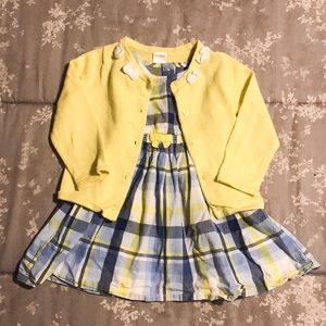 Blue/yellow plaid dress and sweater. Size 2T.